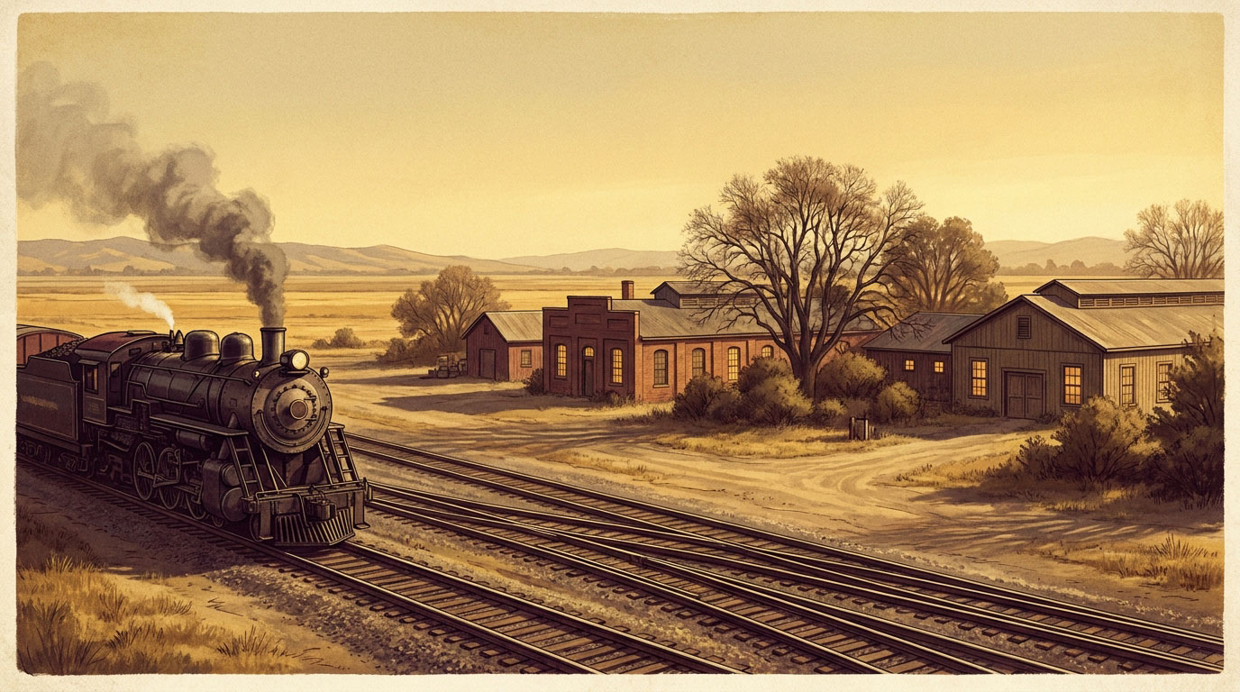 Illustration of a steam locomotive representing Roseville railroad history.