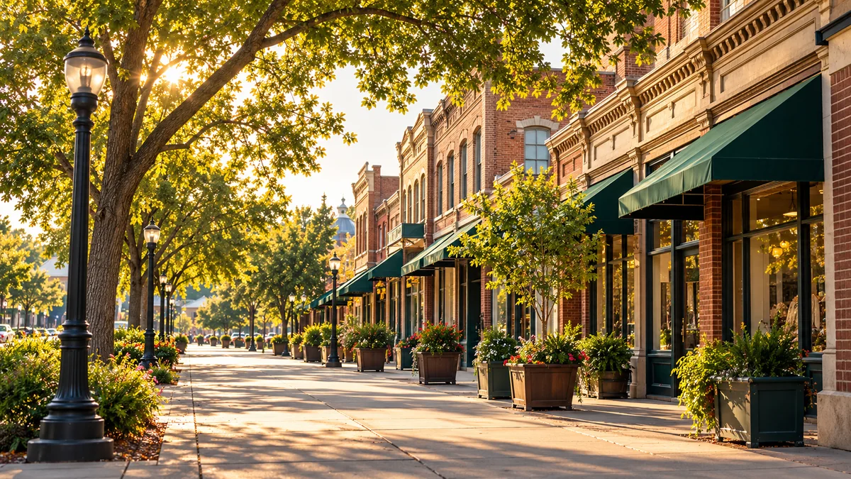 Illustrative now view of a historic California street.